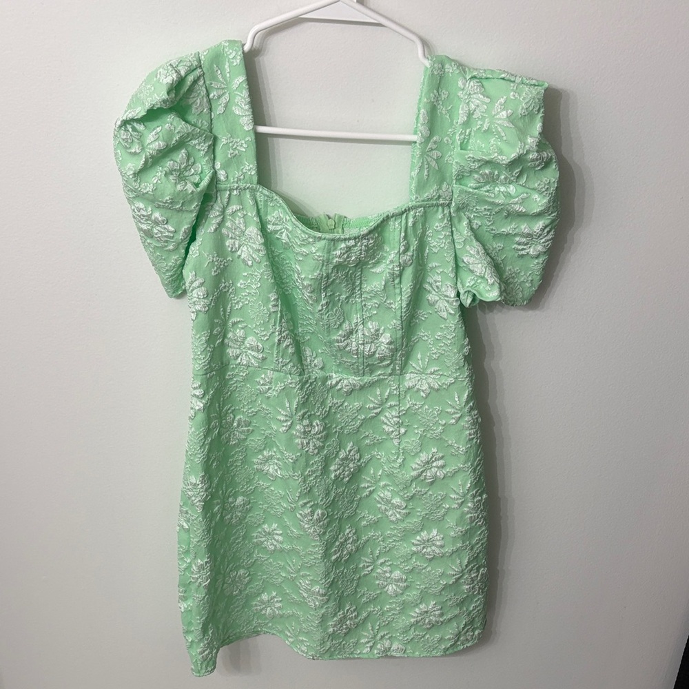 SHEIN Light Green Floral Textured Dress